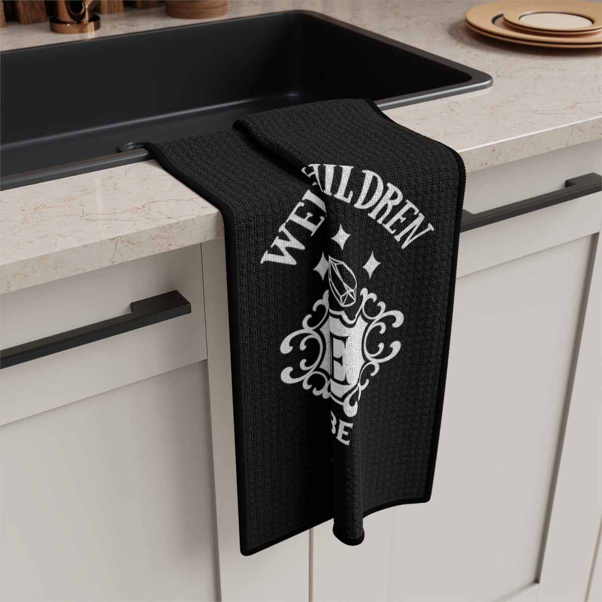 Well Behaves Children Black Tea Towel - Witchy Kitchens