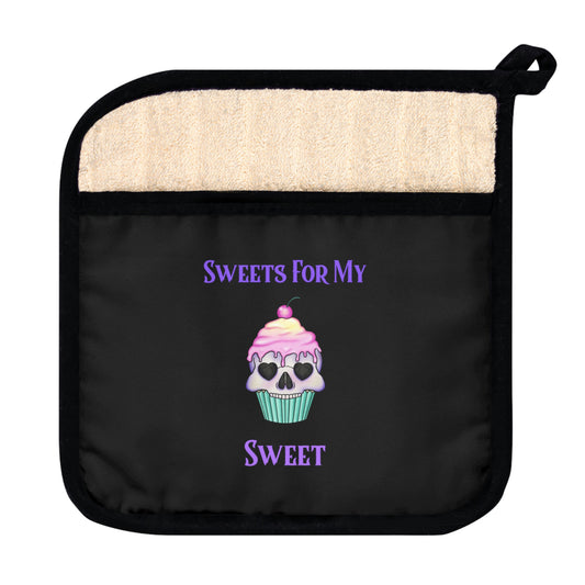 Sweets for My Sweet Black Pot Holder with Pocket - Witchy Kitchens