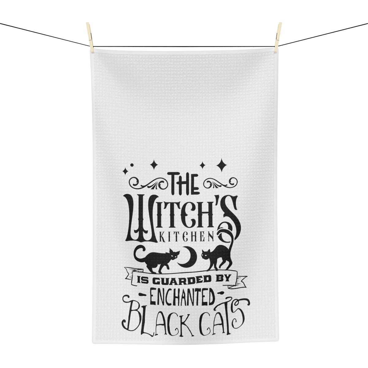 Enchanted Black Cats White Tea Towel - Witchy Kitchens