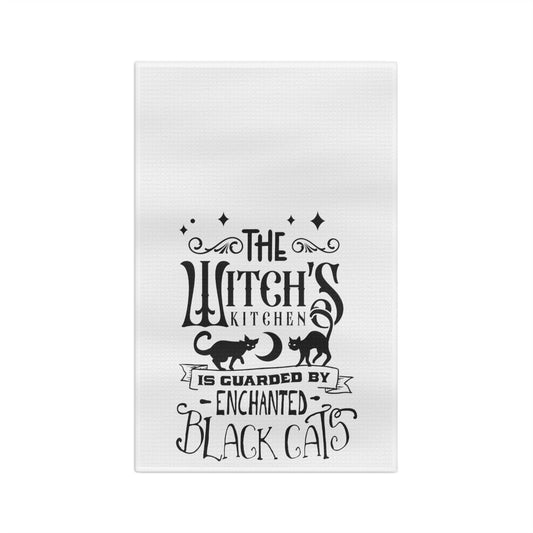 Enchanted Black Cats White Tea Towel - Witchy Kitchens